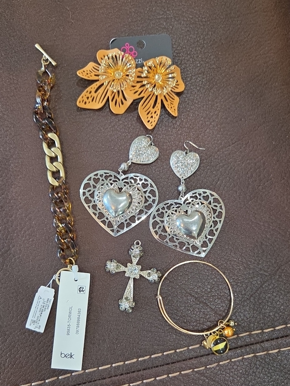 belk Orange Floral Studs with Gold & Silver Mixed Jewelry Set